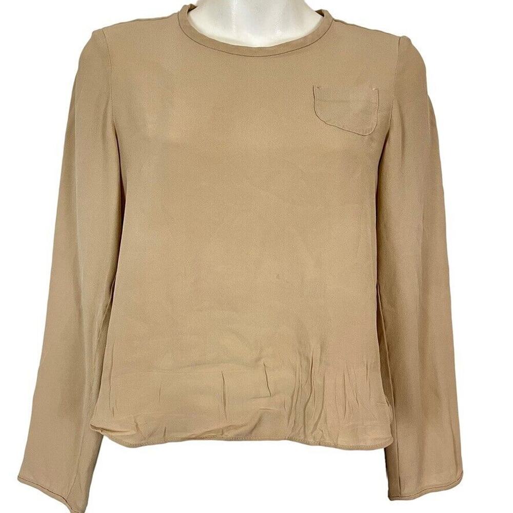 'S Max Mara Womens Beige Long Sleeve Silk Career High Neck Top Blouse Shirt XS